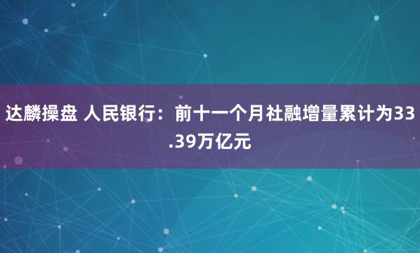 达麟操盘 人民银行：前十一个月社融增量累计为33.39万亿元