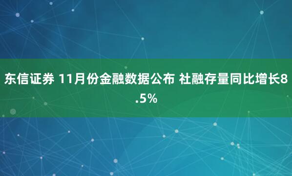 东信证券 11月份金融数据公布 社融存量同比增长8.5%